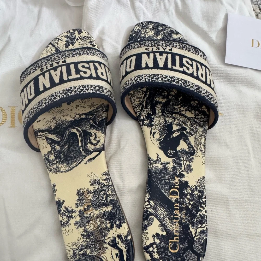 Dior Dway Toile de Jouy Slides Sandals | Size 38 | New With Tags + Box - Picture 3 of 9